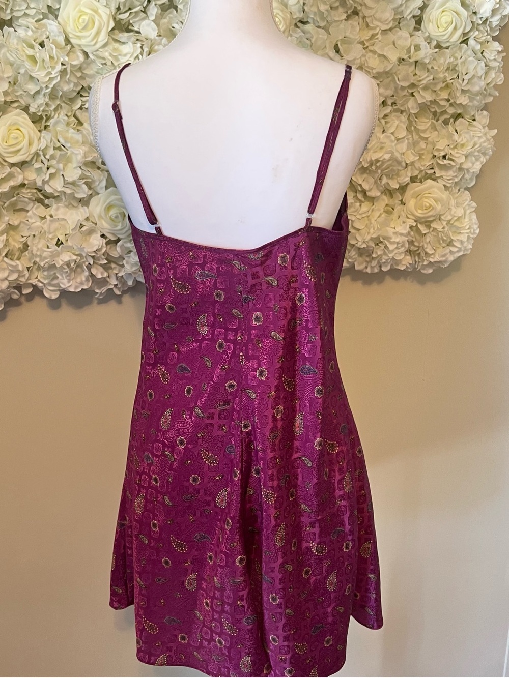 Magenta Paisley Satin Slip Dress with Adjustable Straps Vintage - Picture 7 of 8